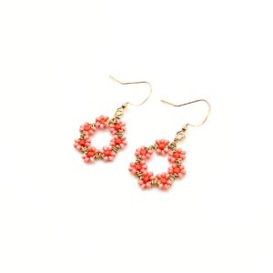 Coral and orange daisy wreath Earrings