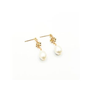Gold filled beaded Flower Pearl drop Earrings